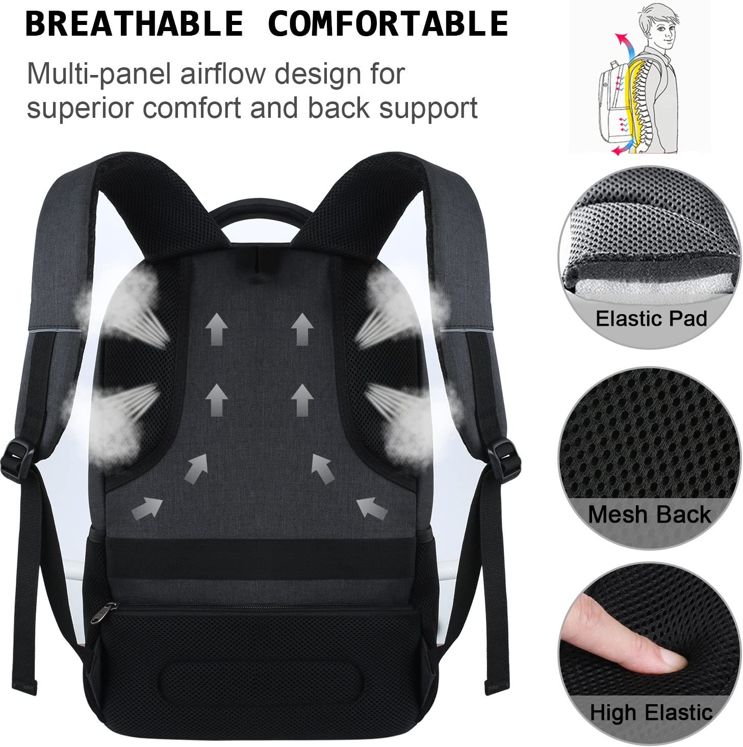 Laptop Backpack,Business Travel Anti Theft Slim Durable Laptops Backpack with USB Charging Port,Water Resistant College School Computer Bag for Women & Men Fits 15.6 Inch Laptop and Notebook - Black - Image 5